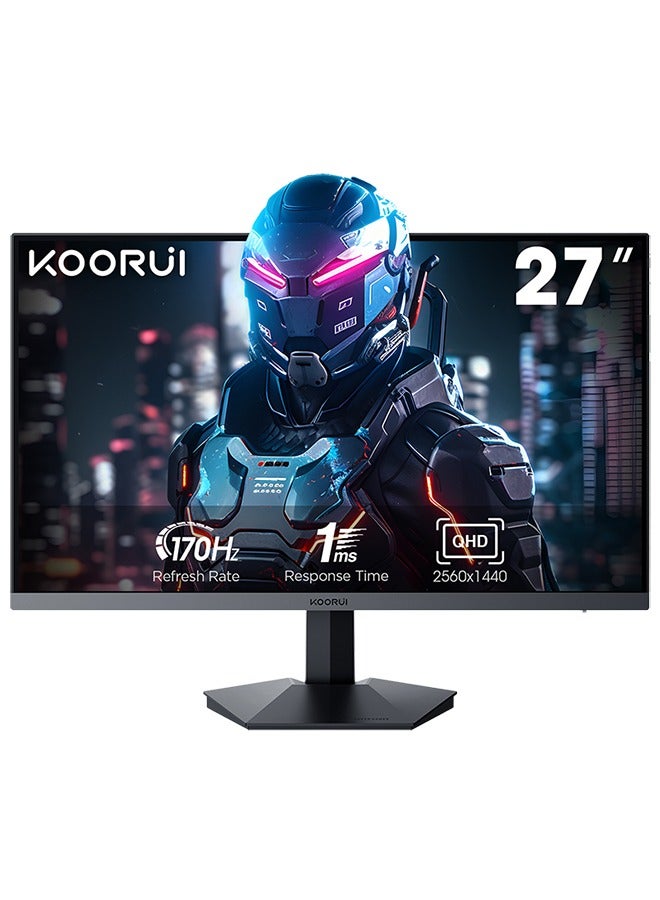 27-Inch QHD Gaming Monitor 2560 x 1440, 170Hz Refresh Rate, 1ms Response Time, sRGB 100% Color Gamut, DCI-P3 90%, 16.9 Screen Ratio, 16.7m Maximum Color, Audio Interface, Tilt Adjustable, DisplayPort and HDMI, VESA Compatible, Eye Protection, Crosshair, Timer, Free Sync Premium, G-sync Compatible | GN07