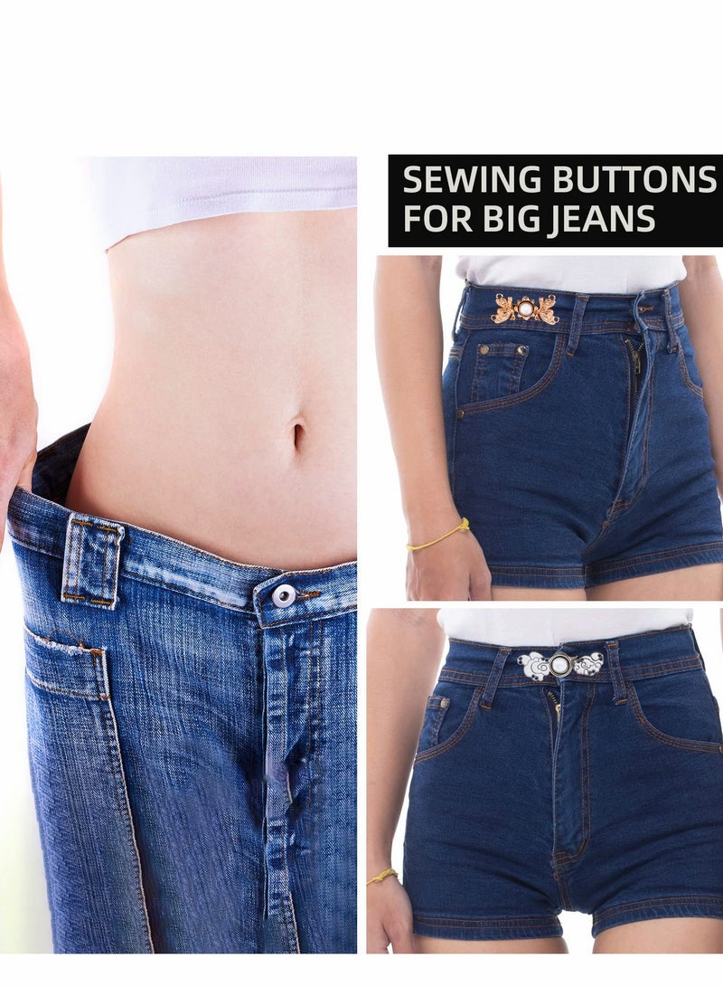 Jean Waist Adjustment Buckle Buttons 11 Pcs Pant Clips for Waist Fashion DIY Sewing Button for Dress Jeans Too Big Loose Adjustable Pant Waist Tightener Flower Buckle
