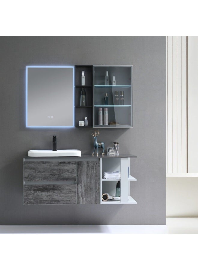 Milano Luxury And Modular Bella Vanity With Square Led Mirror Touch Switch And 2 Side Cabinets With Wash Basin