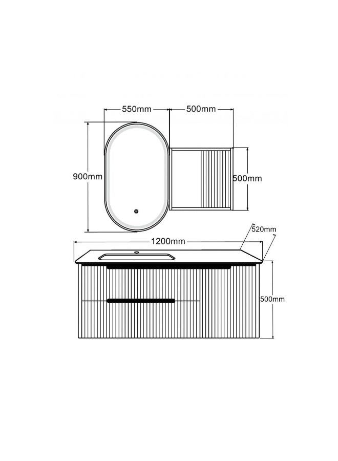 Milano Luxury And Modular Faye Vanity Led Mirror Touch Switch With 3 Large Storage Drawer And Under Counter Wash Basin Model No. Hs16431