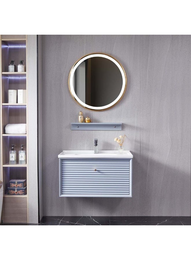 Milano Luxury And Modular Yen Vanity With Led Mirror Frame With Ceramic Wash Basin And Large Storage Space