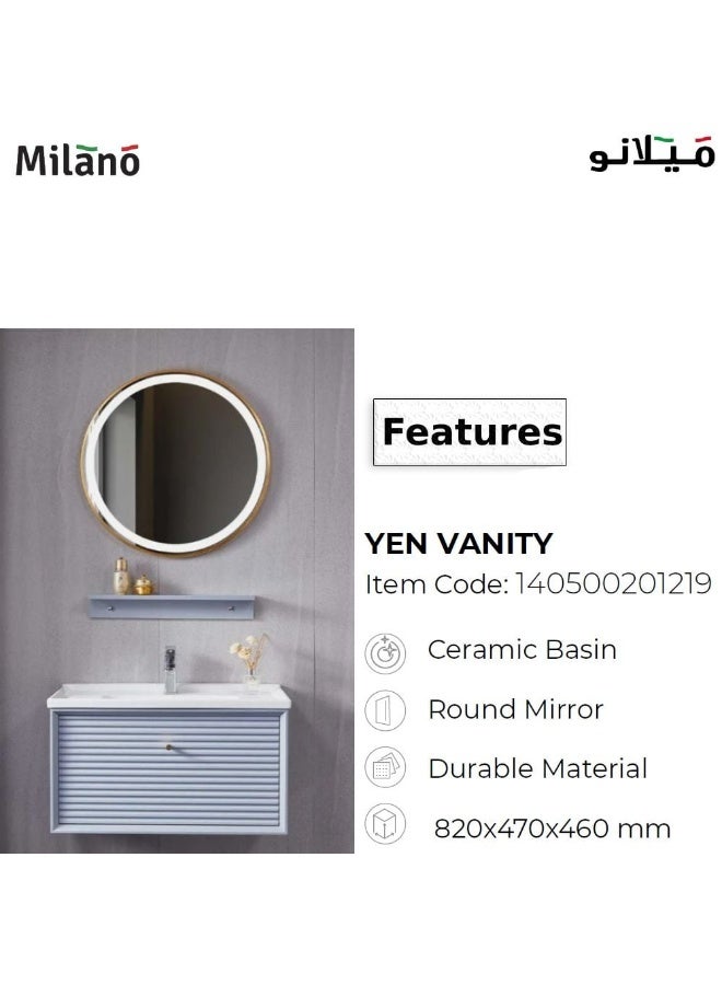 Milano Luxury And Modular Yen Vanity With Led Mirror Frame With Ceramic Wash Basin And Large Storage Space