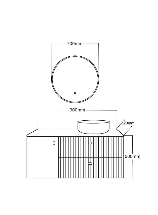 Milano Luxury And Modular Vianne Vanity Round Mirror Frame Led Mirror Touch Switch With 3 Large Storage Drawer And Round Wash Basin 900*520Mm (3Ctns/Set) - Made In China