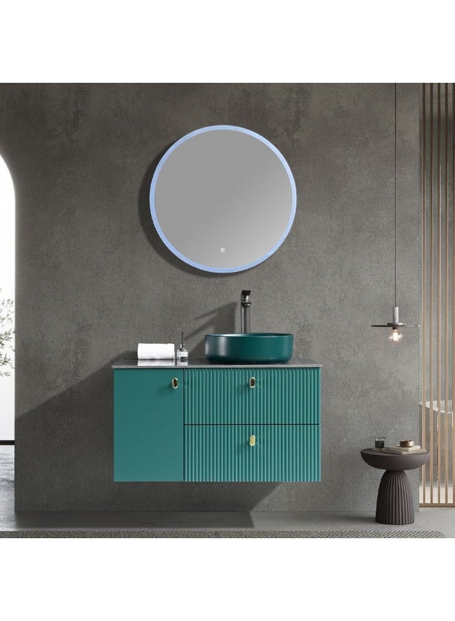 Milano Luxury And Modular Vianne Vanity Round Mirror Frame Led Mirror Touch Switch With 3 Large Storage Drawer And Round Wash Basin 900*520Mm (3Ctns/Set) - Made In China