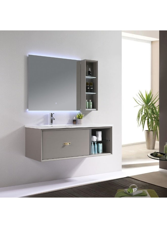 Milano Luxury And Modular Meala Vanity Led Mirror Touch Switch With Large Storage Drawer And Under Counter Wash Basin