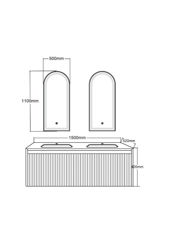 Milano Luxury And Modular Juie Vanity 2 Led Mirror Touch Switch With 2 Large Storage Drawer And 2 Ceramic Under Counter Wash Basin 1500*520*420Mm (2Ctns/Set) - Made In China