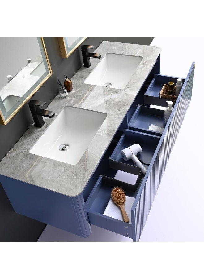 Milano Luxury And Modular Juie Vanity 2 Led Mirror Touch Switch With 2 Large Storage Drawer And 2 Ceramic Under Counter Wash Basin 1500*520*420Mm (2Ctns/Set) - Made In China