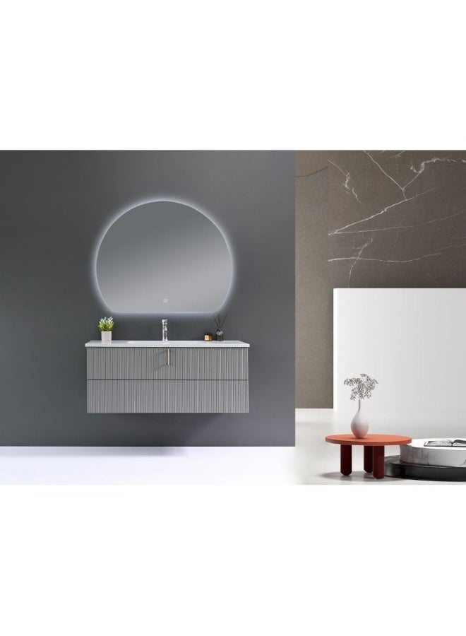 Milano Luxury And Modular Lulu Vanity Led Mirror With Touch Switch 2 Large Storage Drawers And Solid Surface Counter With Inbuilt Basin 1200Mm