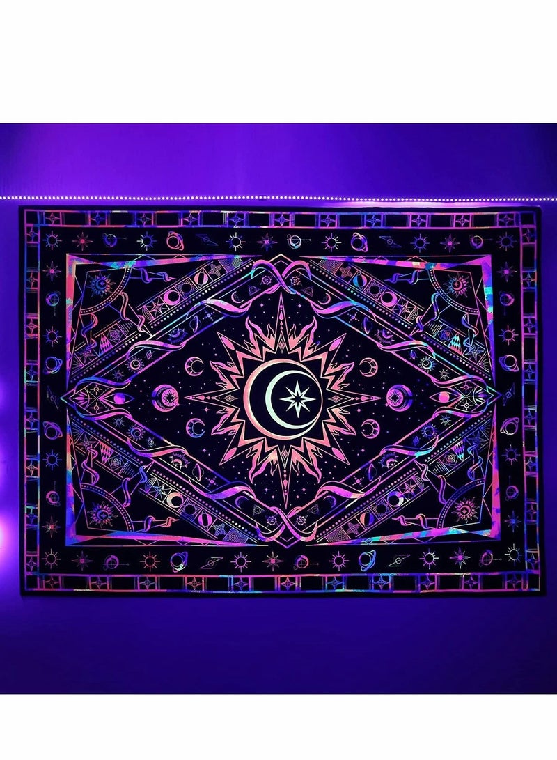 Tapestries for Bedroom Aesthetic Room Decor Wall Tapestry Blacklight Tapestry UV Reactive Black Light Posters Colorful Backdrop Glow in the Dark Hippie Boho Tapestry Burning Sun Trippy Tapestry