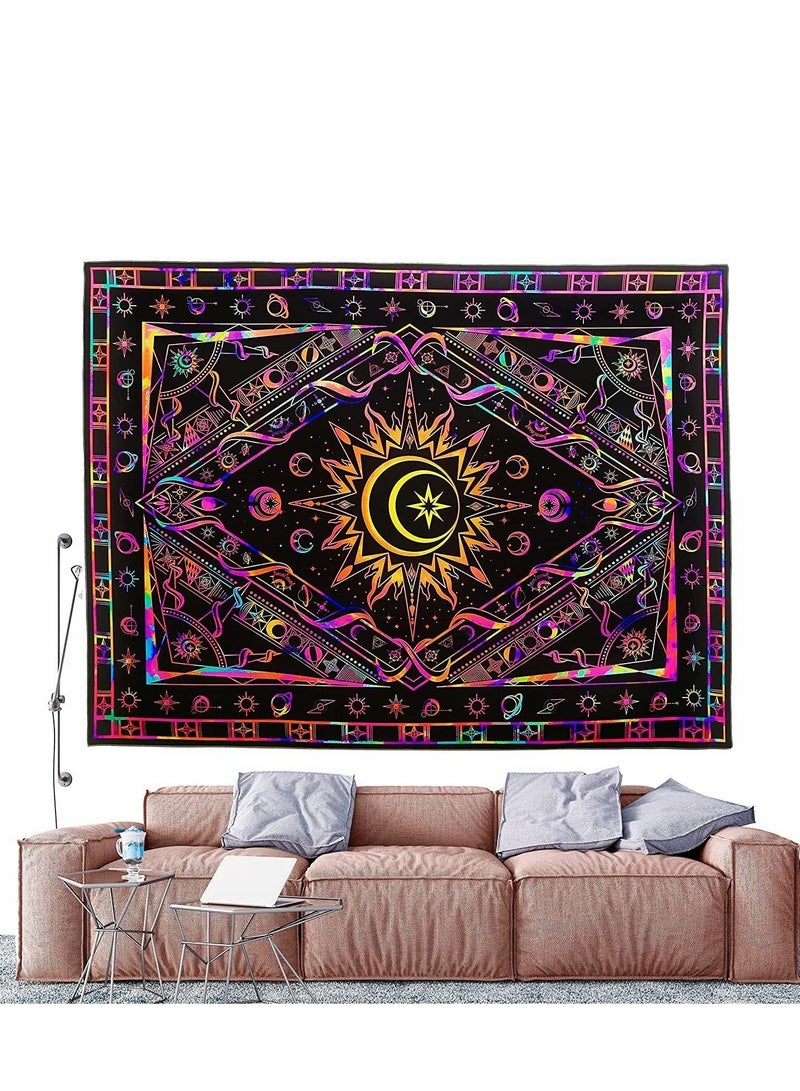 Tapestries for Bedroom Aesthetic Room Decor Wall Tapestry Blacklight Tapestry UV Reactive Black Light Posters Colorful Backdrop Glow in the Dark Hippie Boho Tapestry Burning Sun Trippy Tapestry