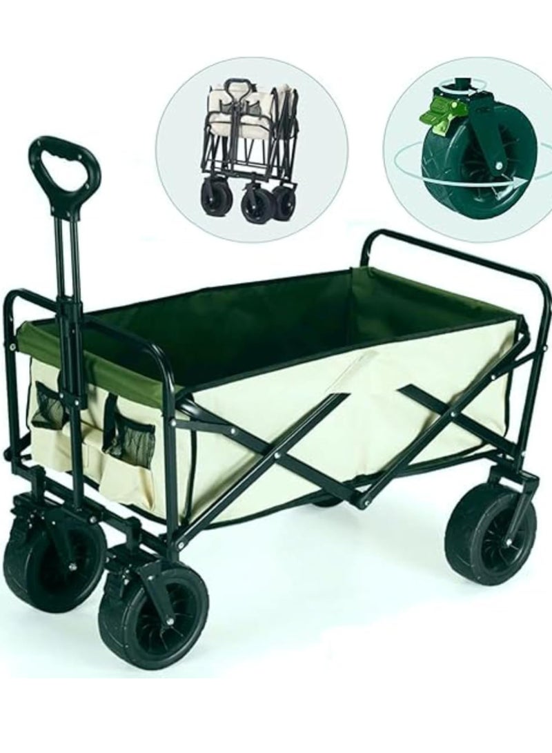 Heavy Duty Shopping Trolley Folding Multi-Functional Portable Utility Wagon Beach Trolley Storage Basket Outdoor Camping Garden Cart with Adjustable Handle (ALL TERRAIN WIDE WHEELS - MULTICOLOUR)