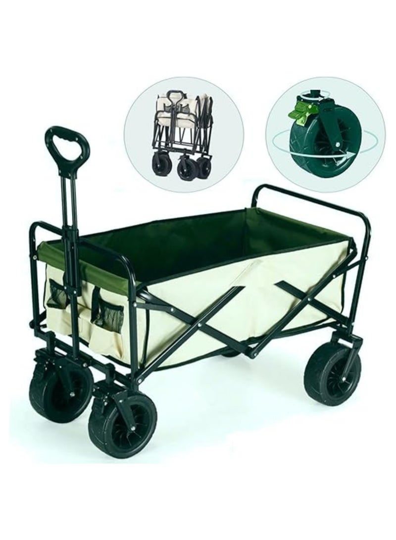 Heavy Duty Shopping Trolley Folding Multi-Functional Portable Utility Wagon Beach Trolley Storage Basket Outdoor Camping Garden Cart with Adjustable Handle (ALL TERRAIN WIDE WHEELS - MULTICOLOUR)