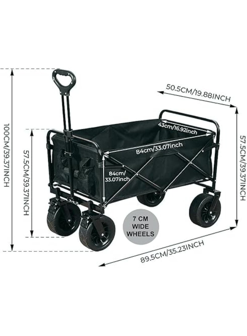 Heavy Duty Shopping Trolley Folding Multi-Functional Portable Utility Wagon Beach Trolley Storage Basket Outdoor Camping Garden Cart with Adjustable Handle (ALL TERRAIN WIDE WHEELS - MULTICOLOUR)