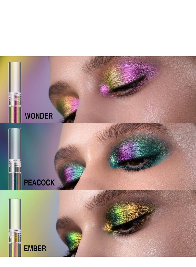 3-Piece Multicolor Eyeshadow Set - Metallic Liquid Chameleon Eyeshadow for Multidimensional Eye Makeup, Long-Lasting, Waterproof, Holographic Glitter, Crease-Free, Perfect Gift Set.