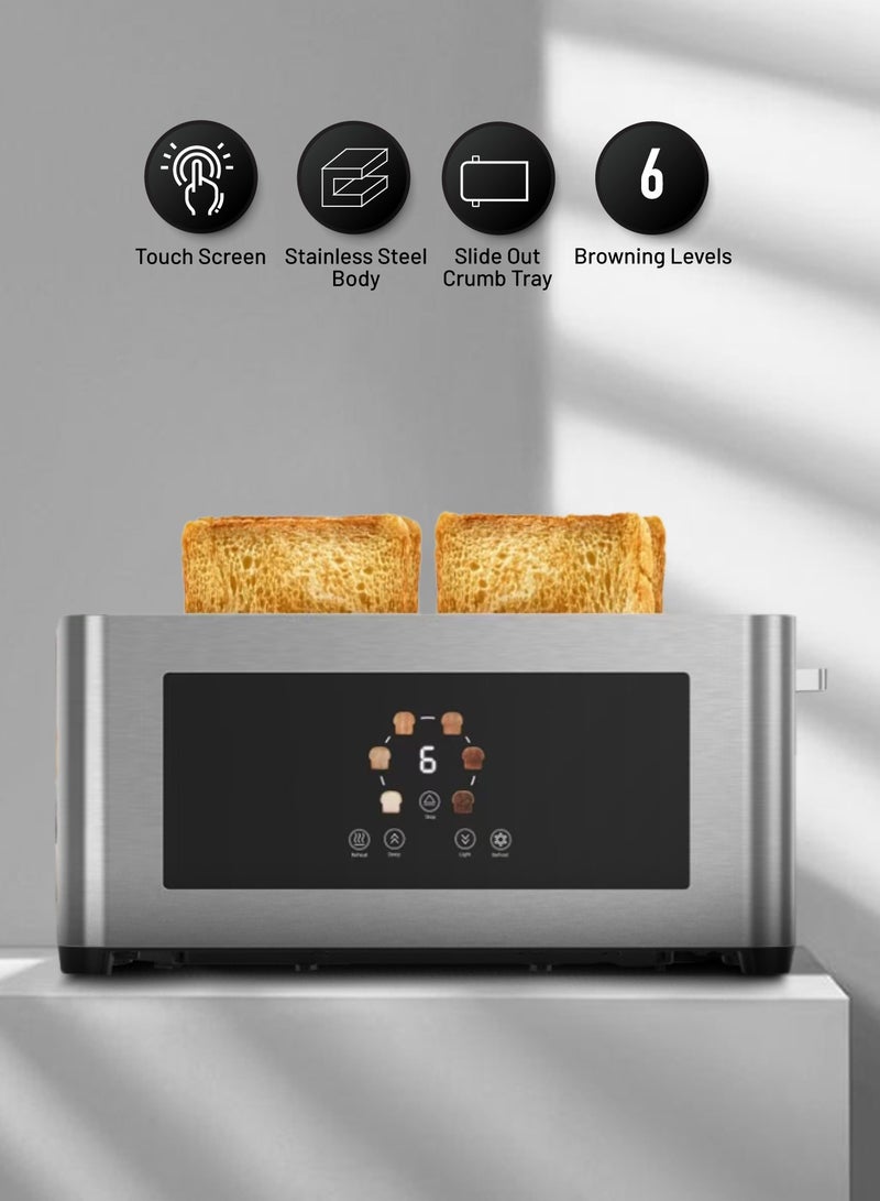 4-Slice Bread Digital Pop-Up Toaster Smart memory / Touch Panel / Reheat Mode / Deep Toast Mode / Light Toast Mode / Defrost Heat Levels / Stainless Steel / Slide Out Crumb Tray-Silver