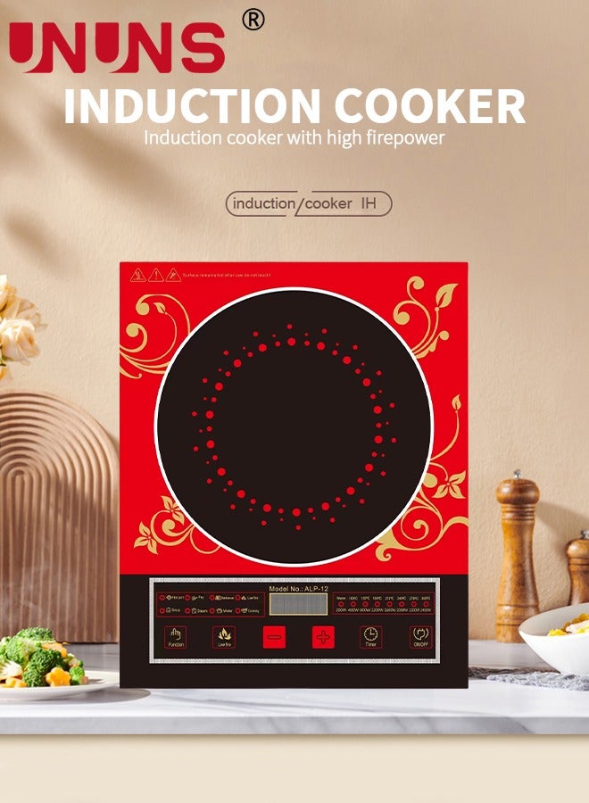 Portable Induction Cooktop,Countertop Burner With Multi-Function, 2200w Electric Stove With Easy Clean Glass,8 Modes Sensor Touch Cooker,Red