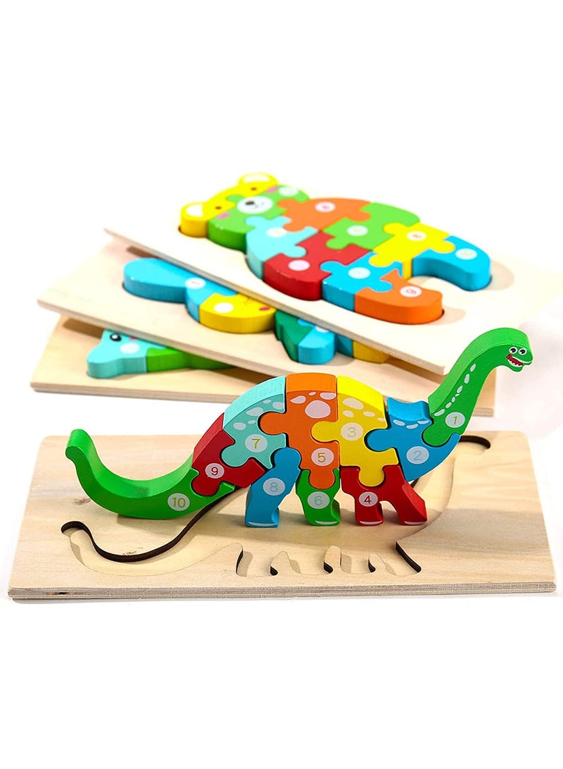 Wooden Toddler 3D Puzzles for Kids Ages 2-4 Toys for Toddlers 2 Years Old Wooden Puzzles Toys Wooden Jigsaw Puzzles, with numbers Puzzles for Kids Educational Toy for Boys and Girls 4 Pack