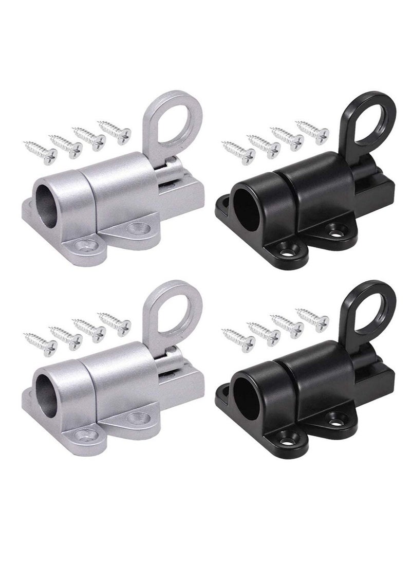 4 Pcs Spring Latch Bolt,Automatic Latch Lock,Spring Lock Automatic Spring Latch,Pull Ring Door Bolt with Screws,Suitable for Windows Wooden Doors,Courtyard Doors,Cabinet Doors(Black and Silver Gray)