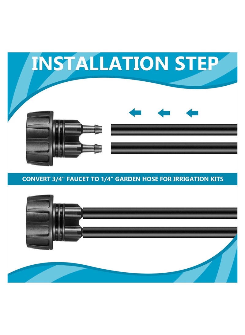 12 Pack 1/4 Inch Drip Irrigation Connectors and 3/4 Inch Faucet Adapters with Washers for Efficient Garden Watering