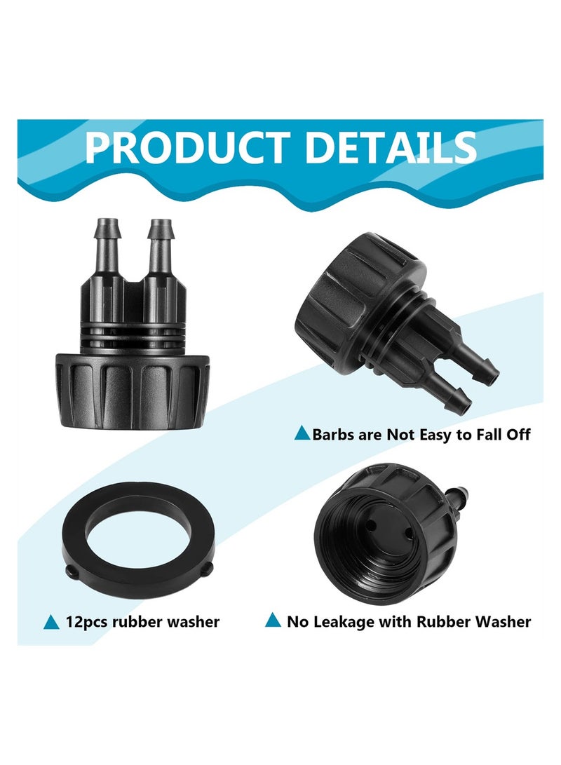 12 Pack 1/4 Inch Drip Irrigation Connectors and 3/4 Inch Faucet Adapters with Washers for Efficient Garden Watering