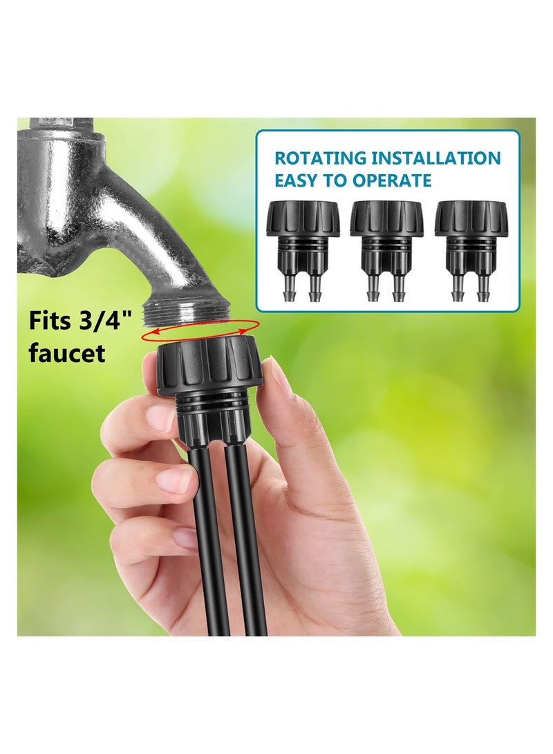 12 Pack 1/4 Inch Drip Irrigation Connectors and 3/4 Inch Faucet Adapters with Washers for Efficient Garden Watering