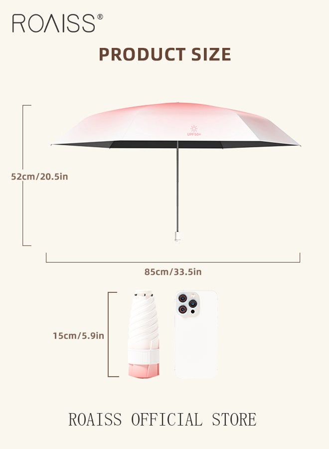 Mini Pull Ring Handle Umbrella Unisex with Gradient Color 6 Ribs Vinyl Sunblock Umbrella Ideal for Travel Rain or Shine Dual Use Compact UV Protection Rain Resistant and Windproof Parasol