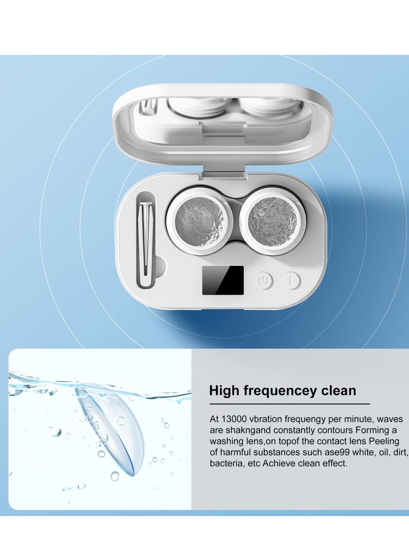 Portable Ultrasonic Contact Lens Cleaner Machine with USB Charger and LED Display for Quick and Gentle Cleaning of Soft and Hard Lenses - Ideal for Daily Care (White)