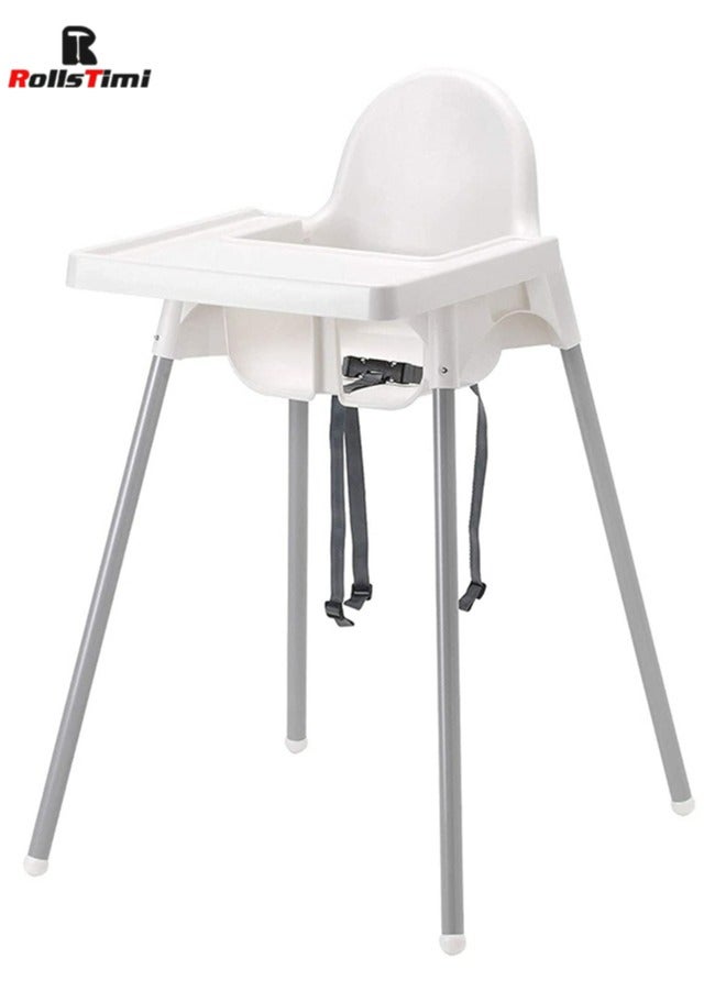 Adjustable High Chair With Dining Tray And Safety Seat Belt For Children