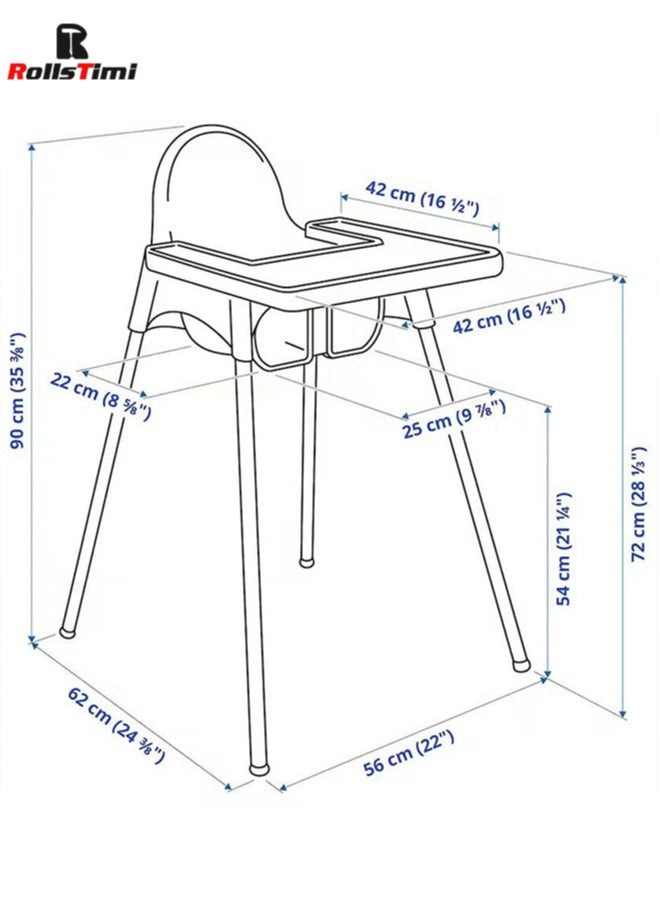 Adjustable High Chair With Dining Tray And Safety Seat Belt For Children