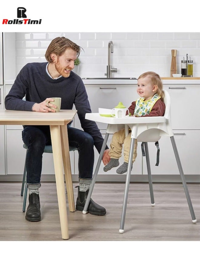 Adjustable High Chair With Dining Tray And Safety Seat Belt For Children