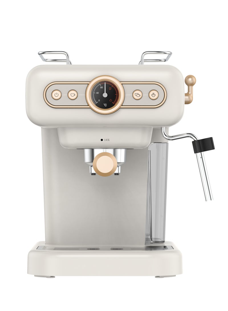 Retro Espresso Coffee Machine Boiler Gauge and Milk Steamer 950W Coffee Maker / 1.2 Liter Water Tank Capacity / 15Bar Pump / CUP Warmer / Steam Control / Portable - White