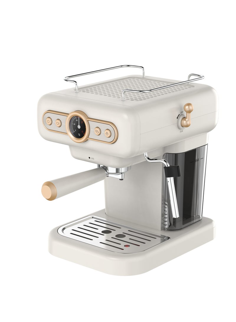 Retro Espresso Coffee Machine Boiler Gauge and Milk Steamer 950W Coffee Maker / 1.2 Liter Water Tank Capacity / 15Bar Pump / CUP Warmer / Steam Control / Portable - White