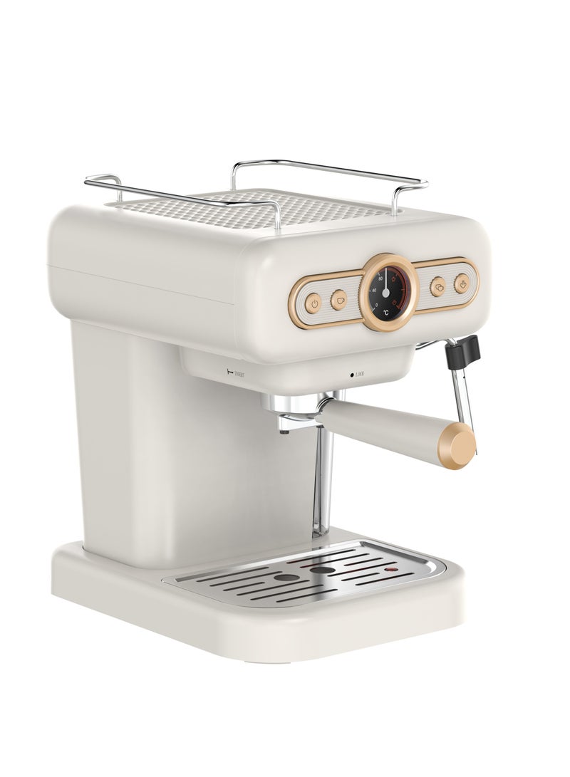 Retro Espresso Coffee Machine Boiler Gauge and Milk Steamer 950W Coffee Maker / 1.2 Liter Water Tank Capacity / 15Bar Pump / CUP Warmer / Steam Control / Portable - White