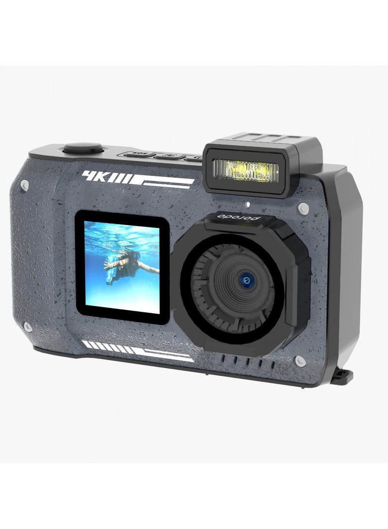 Waterproof Digital Camera Dual Screen & 18x Zoom 48MP Full HD 1080 IP68 Digital Camera - Black