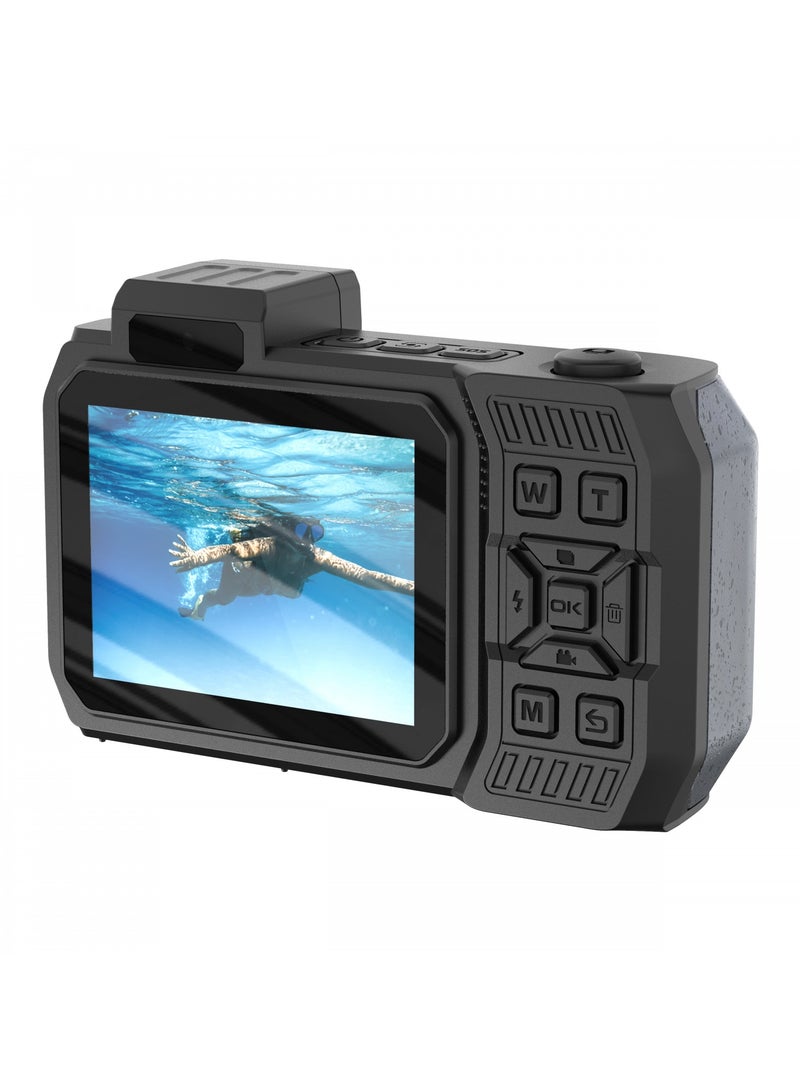 Waterproof Digital Camera Dual Screen & 18x Zoom 48MP Full HD 1080 IP68 Digital Camera - Black