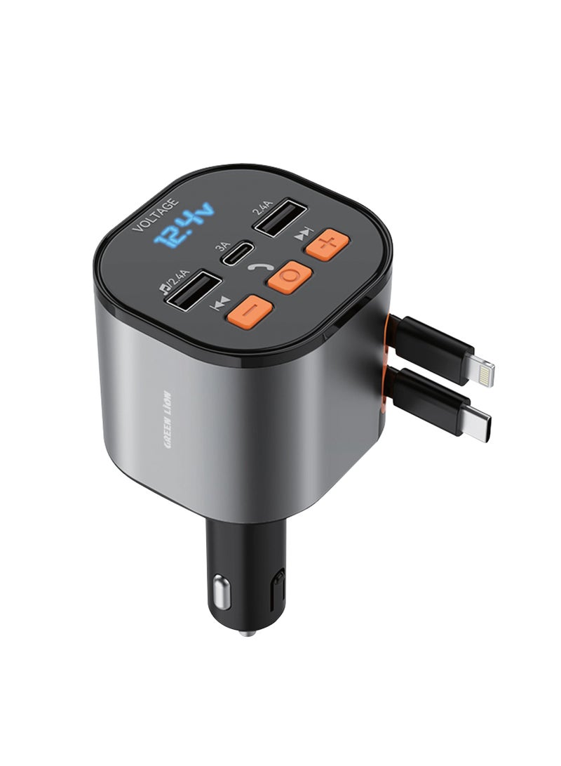 FM Retractable 50W Car Charger - Black