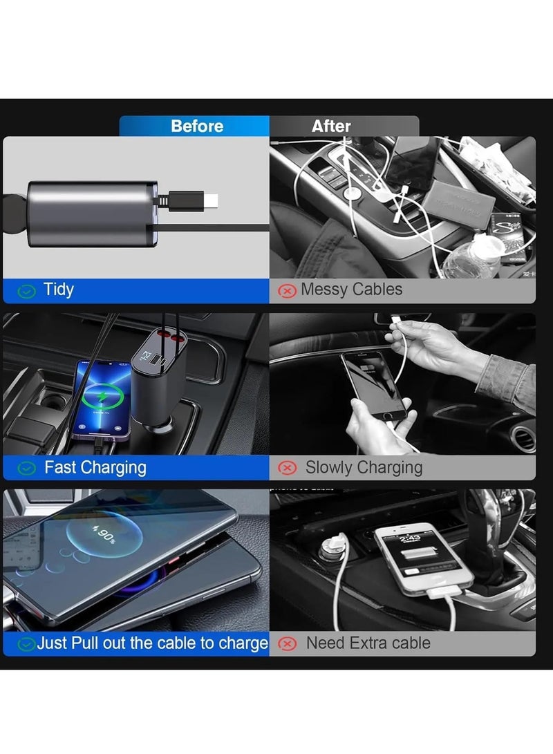 Space-Saving Type-C Retractable Car Charger: Compact and Convenient Design