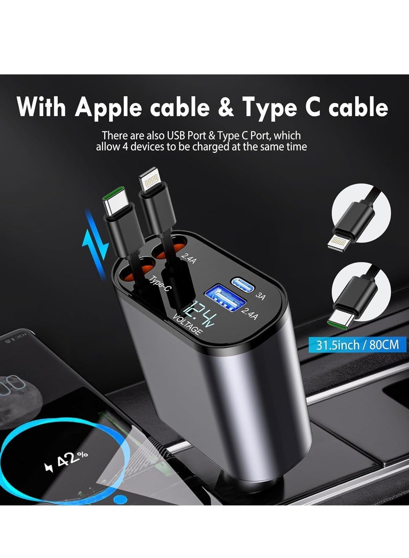 Space-Saving Type-C Retractable Car Charger: Compact and Convenient Design