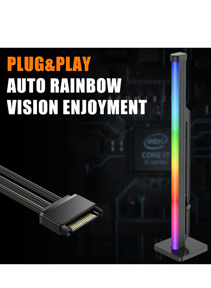 Adjustable GPU Support Bracket for Graphics Card, Anti-Sag Holder with SATA Holster, Includes Flexible Silicone Rainbow Light Strip and Side Neon Lighting.