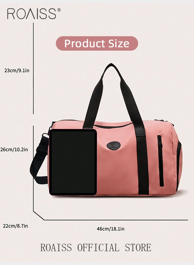 Lightweight Portable Duffle Bag for Women Large Capacity Solid Color Versatile Luggage Zipper Bag Unisex Sports Fitness Bag with Wet Pocket and Shoes Compartment for Travel Workout Gym