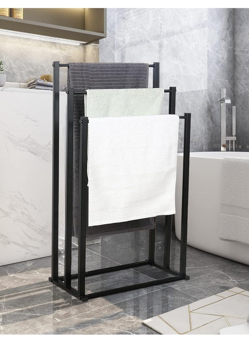 3-Tier Large Capacity Freestanding Metal Folding Towel Rack, Anti-rust Coating Metal Ladder Towel Holder, Drying Stand, Bathroom Bath Organizer Rack for Space Saving