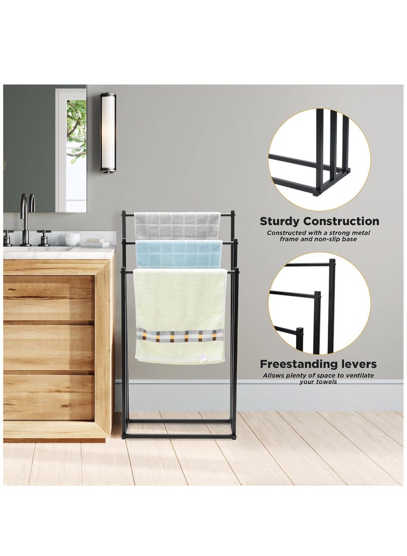 3-Tier Large Capacity Freestanding Metal Folding Towel Rack, Anti-rust Coating Metal Ladder Towel Holder, Drying Stand, Bathroom Bath Organizer Rack for Space Saving