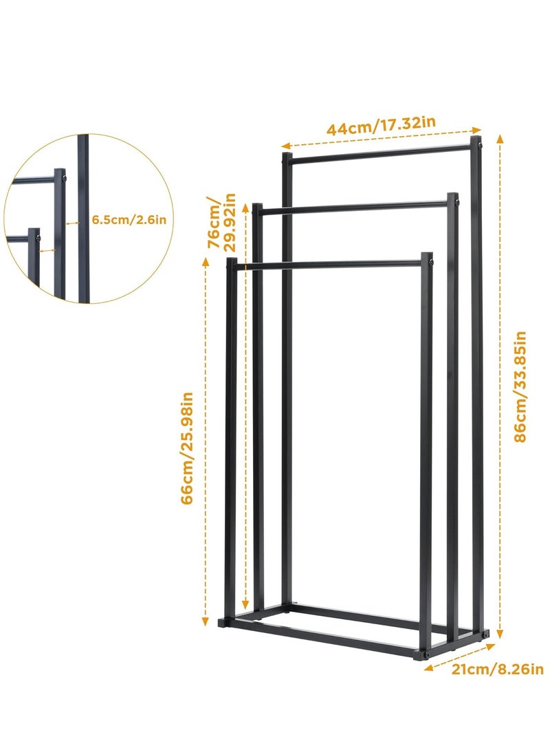 3-Tier Large Capacity Freestanding Metal Folding Towel Rack, Anti-rust Coating Metal Ladder Towel Holder, Drying Stand, Bathroom Bath Organizer Rack for Space Saving