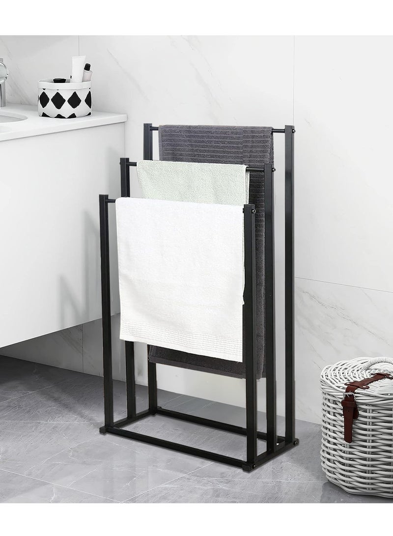 3-Tier Large Capacity Freestanding Metal Folding Towel Rack, Anti-rust Coating Metal Ladder Towel Holder, Drying Stand, Bathroom Bath Organizer Rack for Space Saving