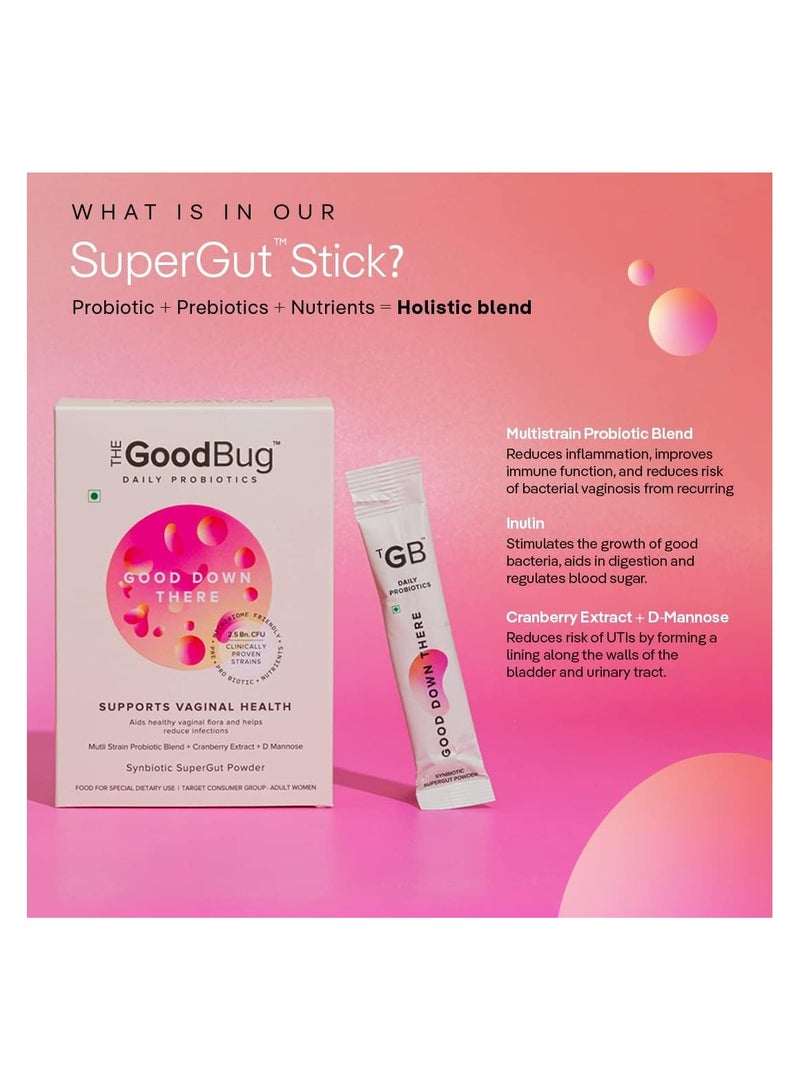 Good Down There SuperGut Powder for Women Pre And Probiotic Supplement that Helps Reduce UTIs 2.5 Billion CFU of Clinically Proven Strains - 15 Days Pack