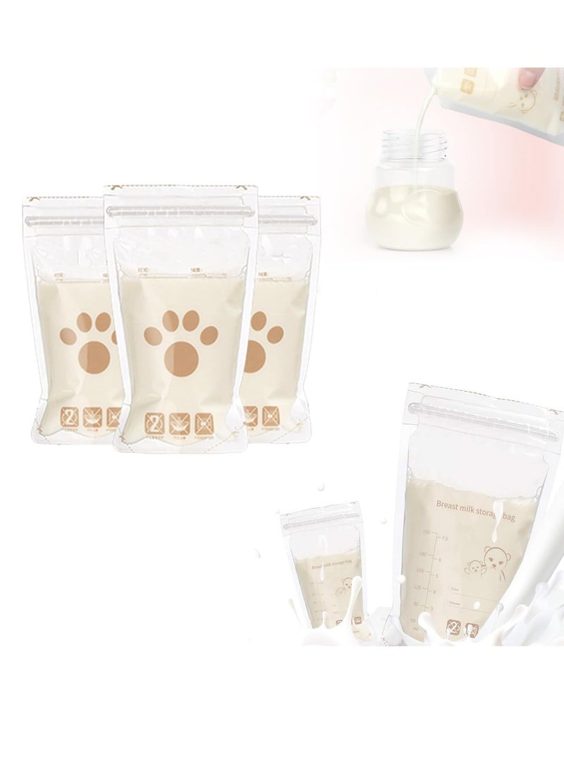 Breast Milk Storage Bag, 30 Pcs Easy Pour Breast Milk Storage Bag, Milk Pouch 220ml Breastfeeding Essentials Fresh-Keeping Bag with Scale Double Zipper Sealing Space Saving for Fridge or Freezer Use