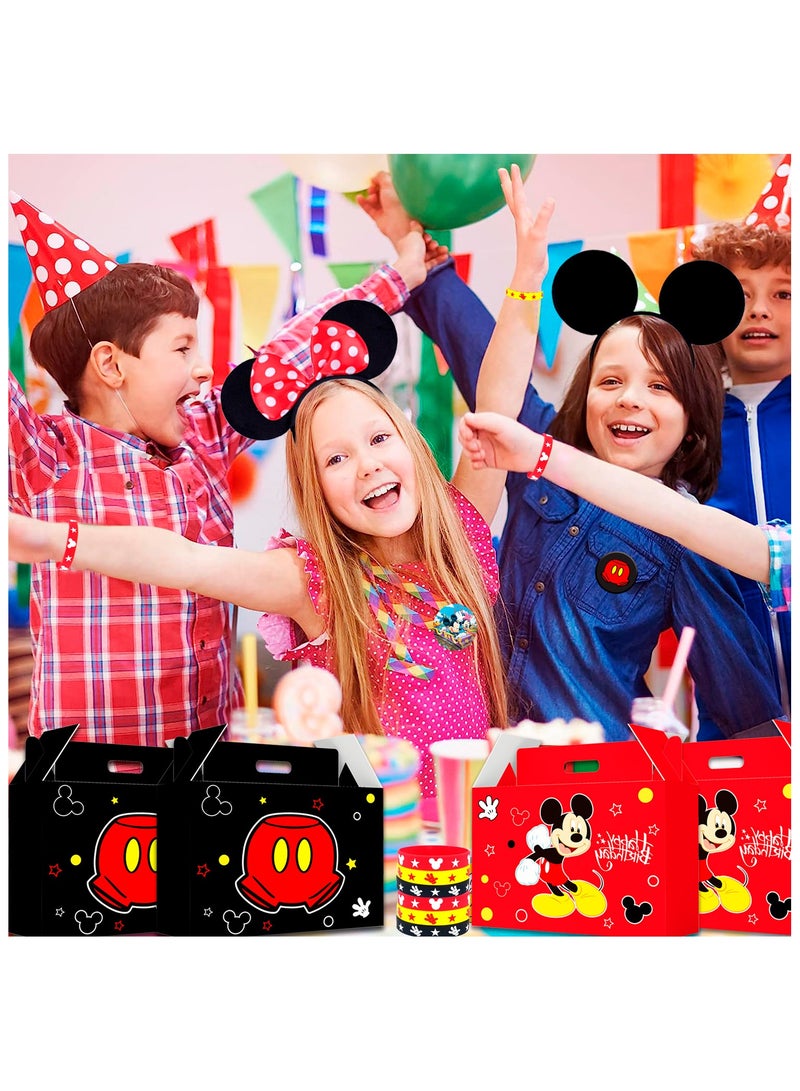 Mickey Mouse Party Favors, All-in-One Mickey Party Favors Packs - Mickey Mouse Ears Headband & Cartoon Mickey Mouse Treat Box & Mickey Party Silicone Bracelet Keychains Button Pin etc Mickey Mouse Party Supplies for Kids