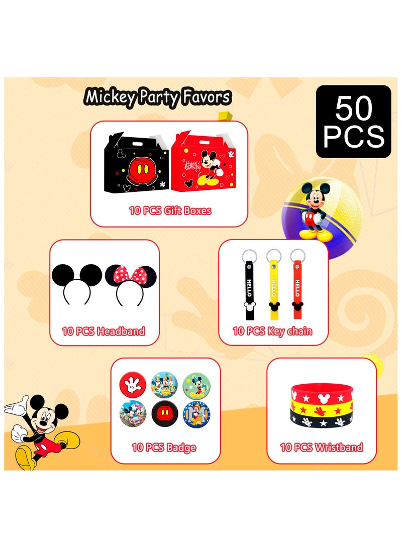 Mickey Mouse Party Favors, All-in-One Mickey Party Favors Packs - Mickey Mouse Ears Headband & Cartoon Mickey Mouse Treat Box & Mickey Party Silicone Bracelet Keychains Button Pin etc Mickey Mouse Party Supplies for Kids