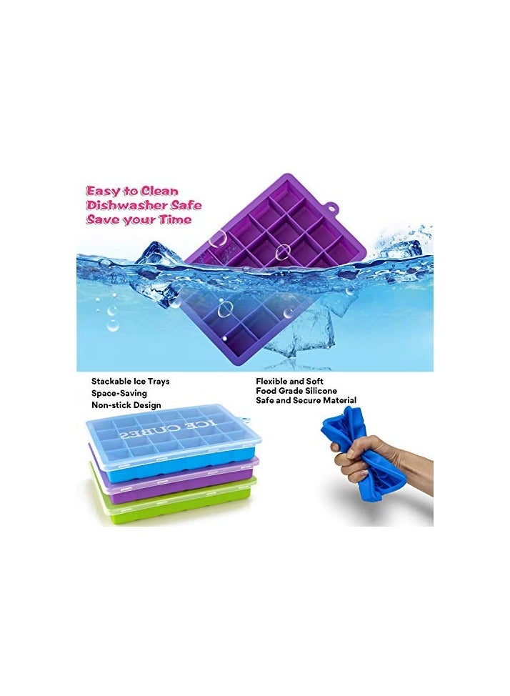 ice Cube Trays 3 Pack, Top1Shop Silicone Ice Tray with Removable Lid Easy-Release Flexible Ice Cube Molds 24 Cubes