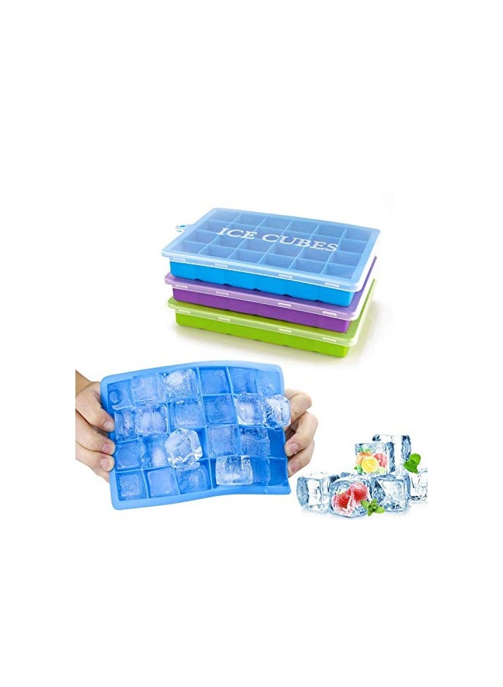 ice Cube Trays 3 Pack, Top1Shop Silicone Ice Tray with Removable Lid Easy-Release Flexible Ice Cube Molds 24 Cubes